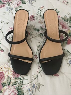 J. Crew Black Double-Strap Square-Toe Slide Sandals